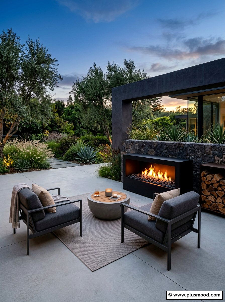 Sleek outdoor fireplace - 25 small backyard ideas for minimalist style