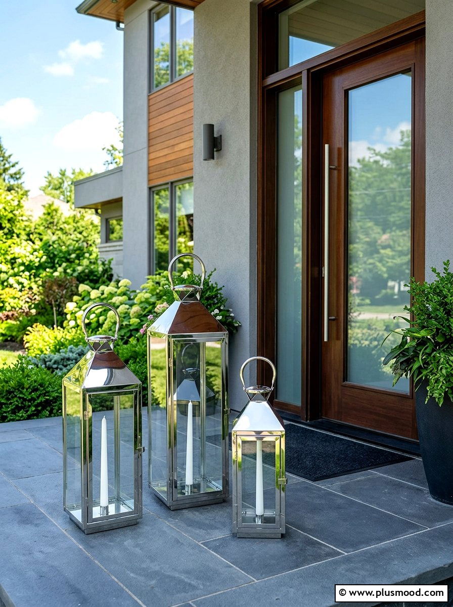 Sleek silver lantern - 25 summer lantern ideas for front porch
