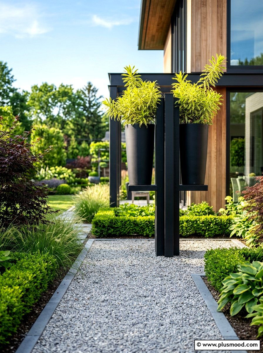 Sleek tall black pillar planter - 25 summer backyard planter ideas