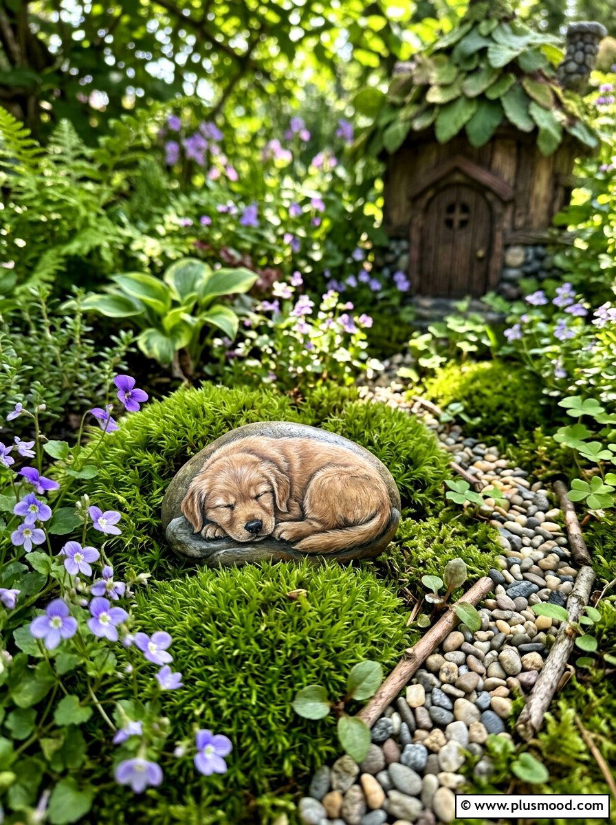 Sleeping Puppy Painted Rock - 25 painted rock ideas with dogs