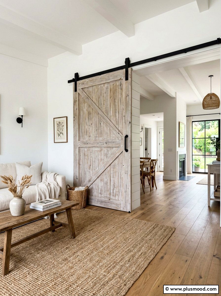 Sliding Barn Door - 25 farmhouse summer living room ideas
