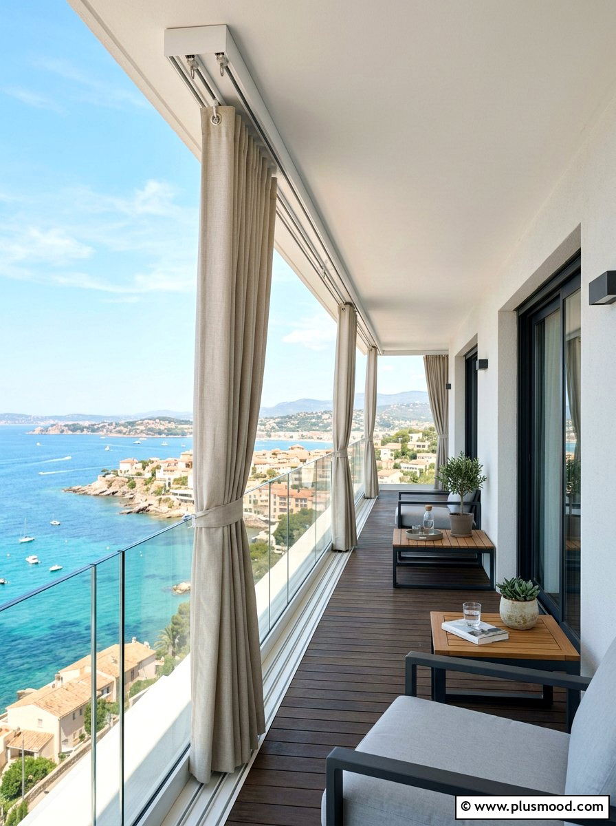 Sliding Track Balcony Curtains - 25 summer balcony curtain ideas