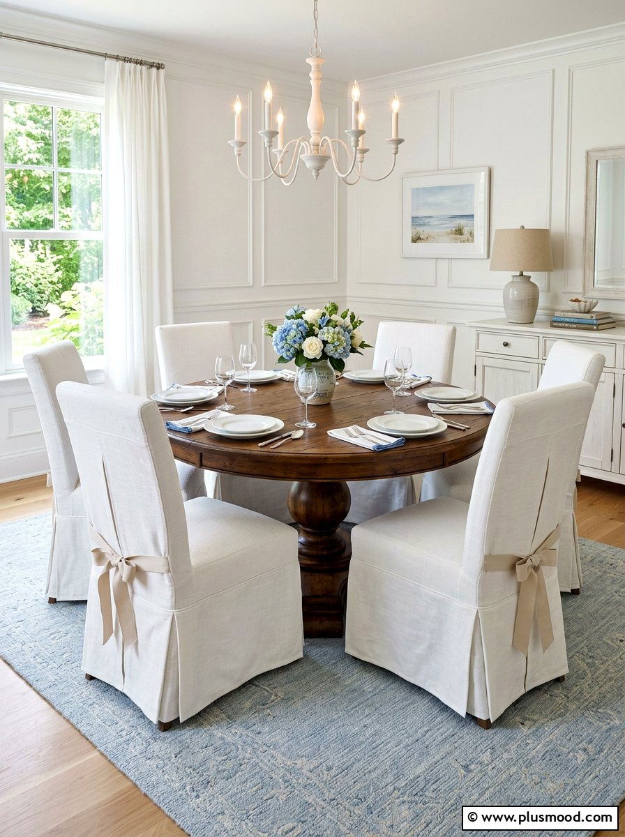 Slipcovered Dining Chair Room - 25 summer coastal dining room ideas