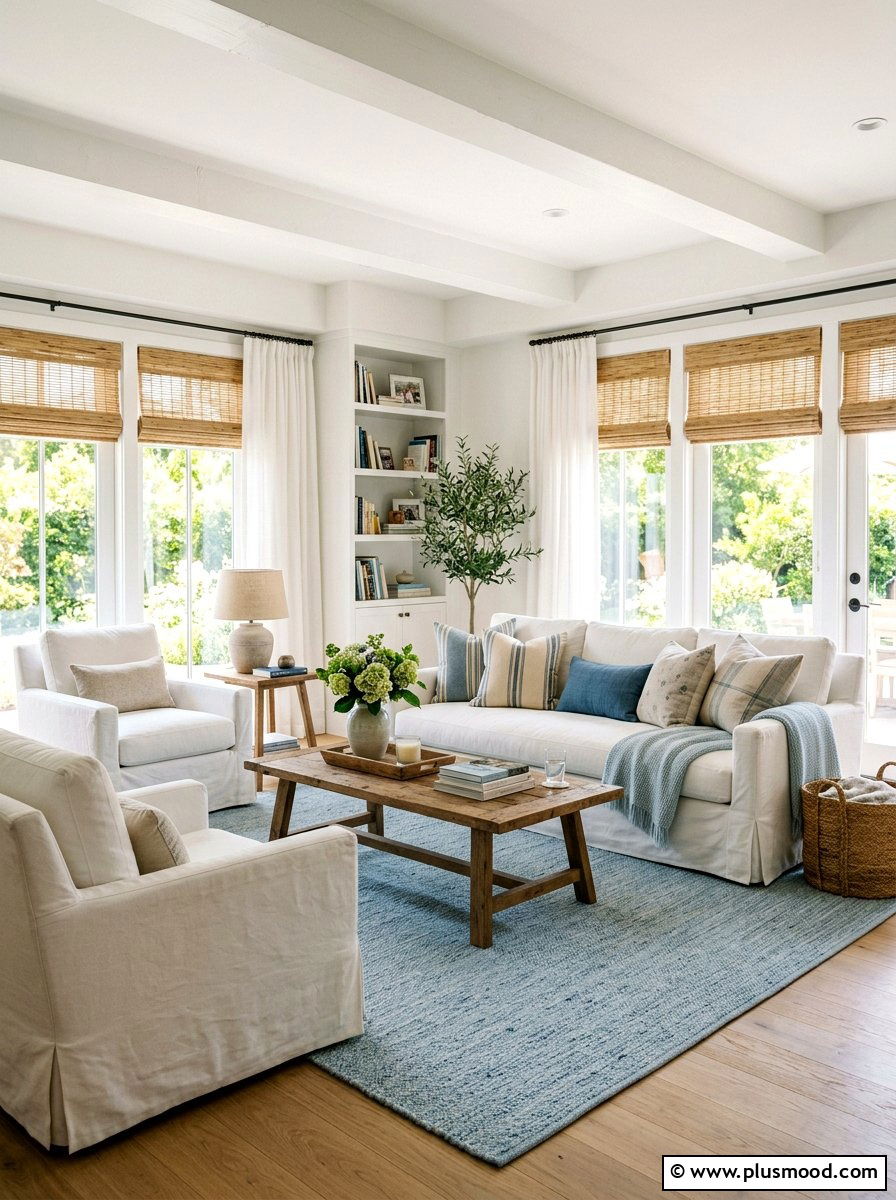 Slipcovered Living Room - 25 summer entertaining living room ideas