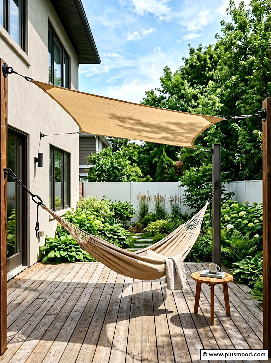 Small Backyard Hammock Under Shade Sails - 25 small backyard ideas with hammock