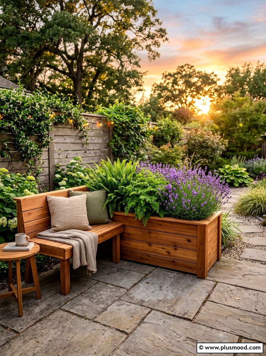 Small Backyard L shaped Wooden Bench Planter - 25 small backyard ideas with corner planter