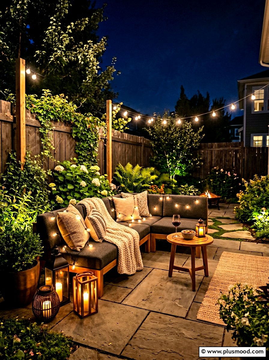 Small Backyard Lighting and Sofa - 25 small backyard ideas with outdoor sofa