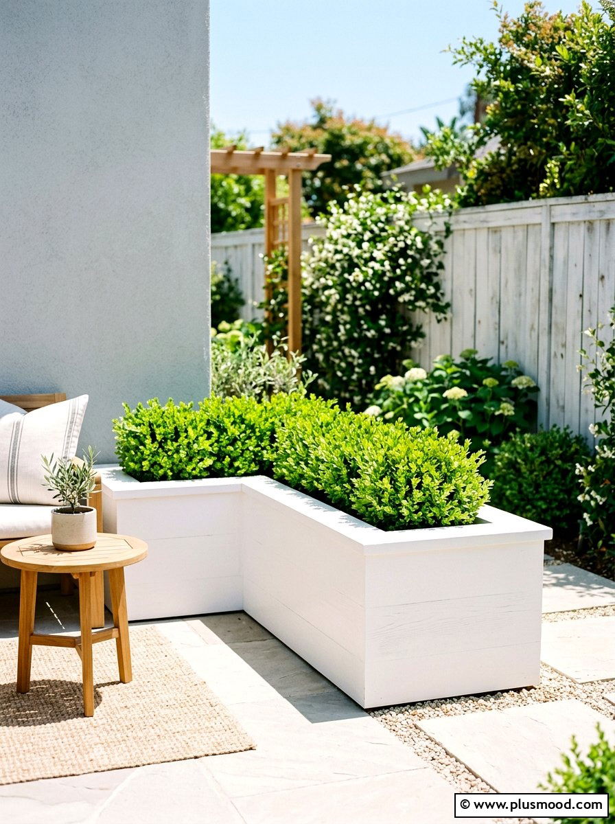 Small Backyard Minimalist White Corner Planter - 25 small backyard ideas with corner planter