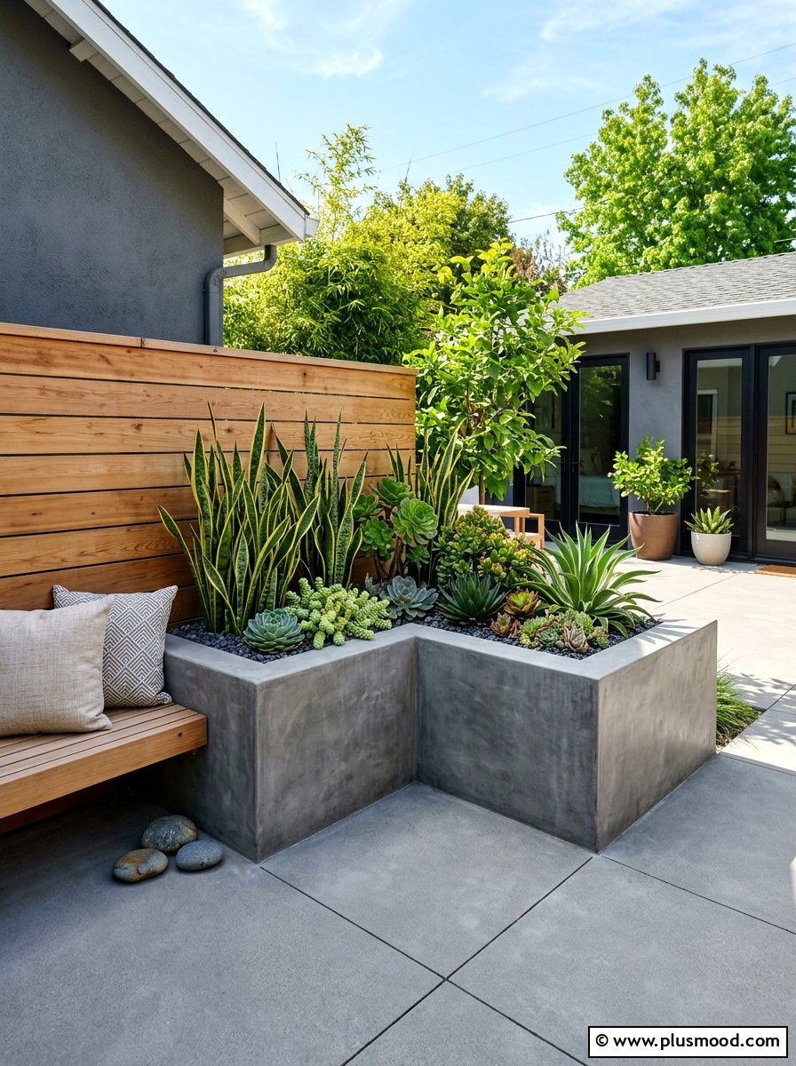 Small Backyard Modern Concrete Corner Planter - 25 small backyard ideas with corner planter