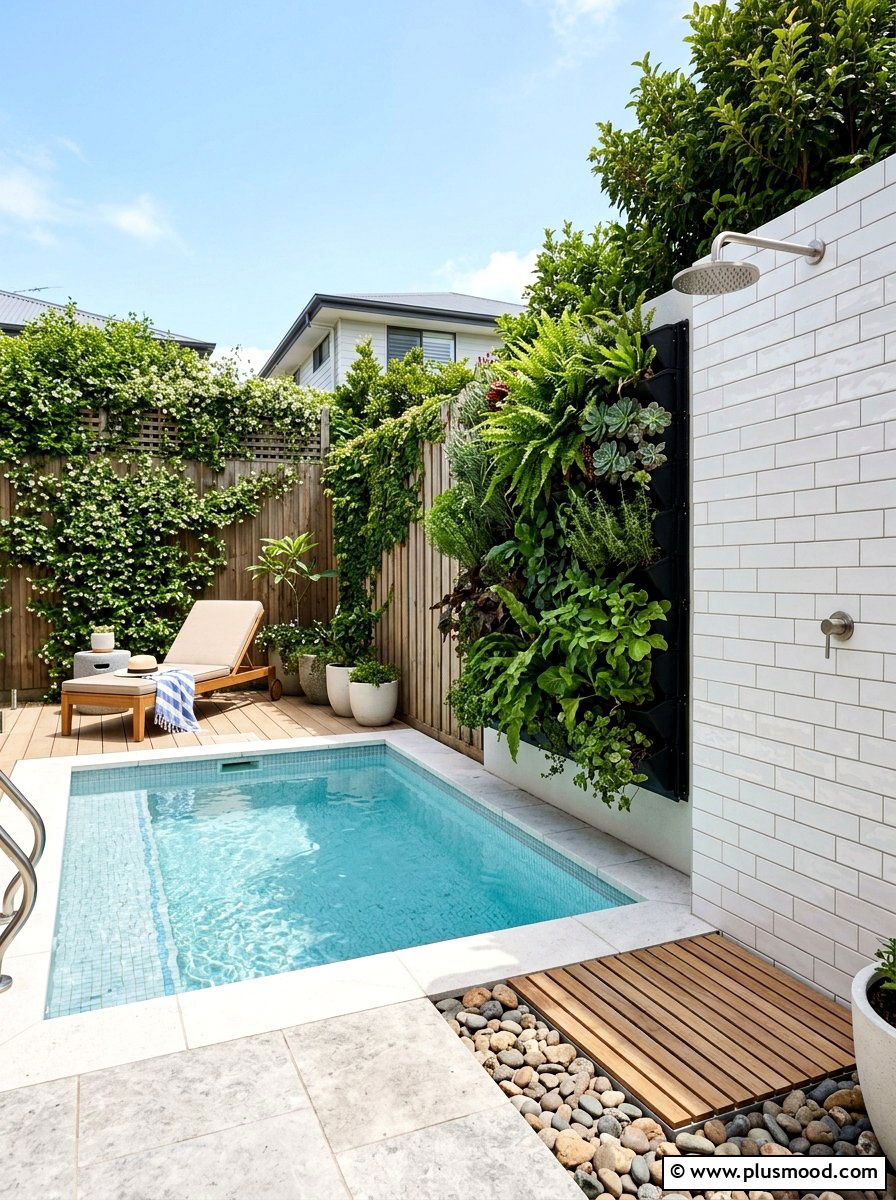 Small Backyard Pool With Compact Shower - 25 pool landscaping ideas with outdoor shower