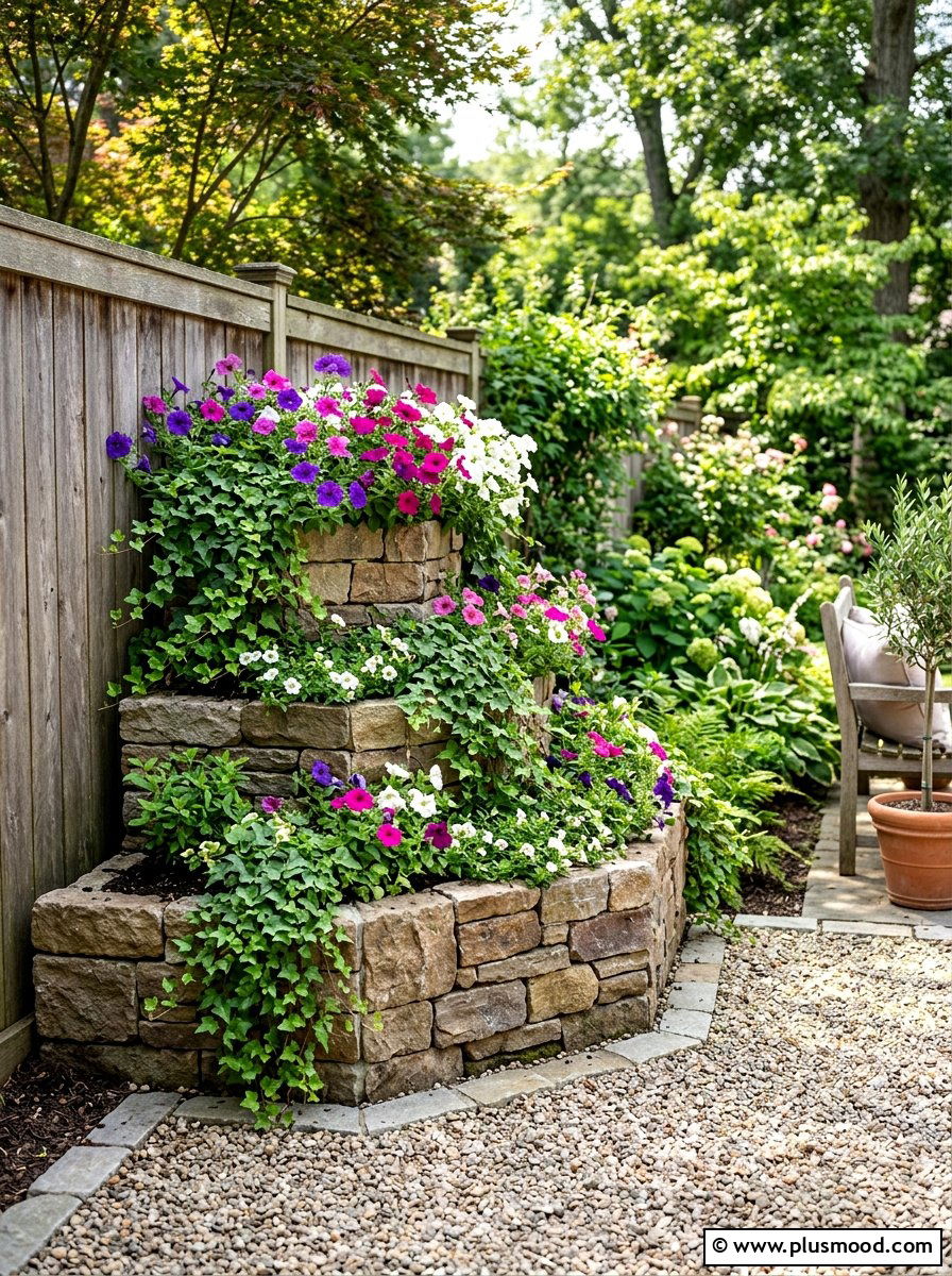 Small Backyard Tiered Stone Corner Planter - 25 small backyard ideas with corner planter