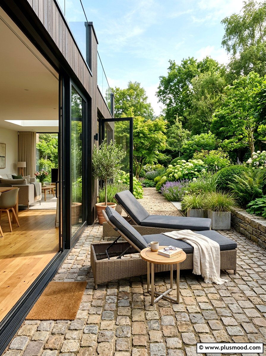 Small Cobblestone Terrace - 25 small backyard ideas with cobblestone