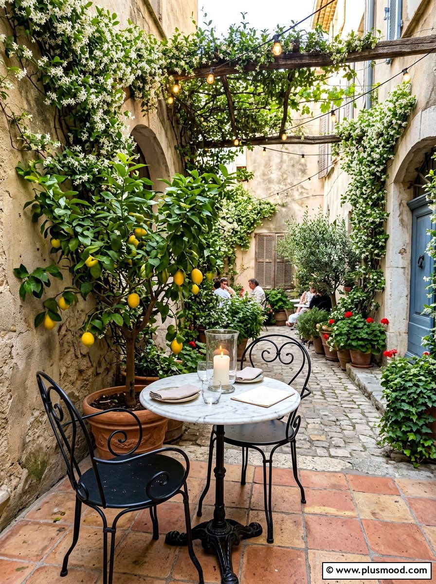 Small Courtyard Bistro Setting - 25 summer elegant outdoor dinner ideas