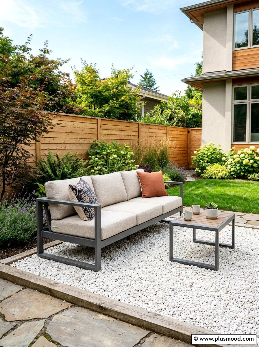 Small Gravel Patio Seating - 25 small backyard ideas with outdoor sofa