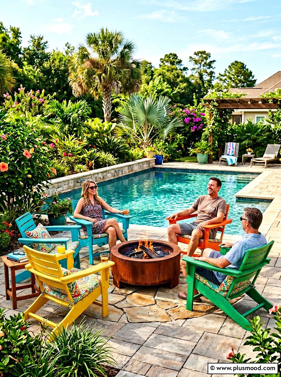 Small Round Steel Fire Pit - 25 summer poolside fire feature ideas