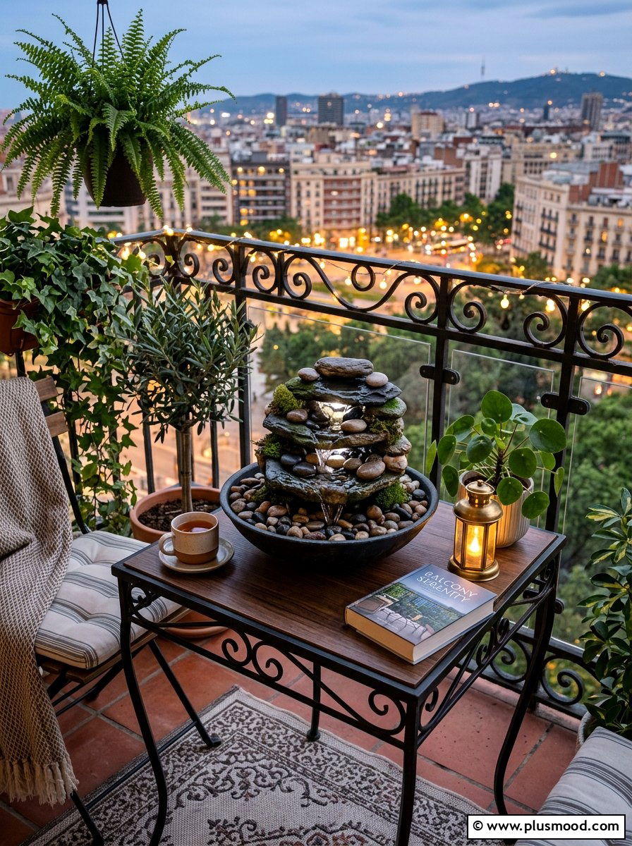 Small Tabletop Fountain - 25 summer renter friendly balcony ideas