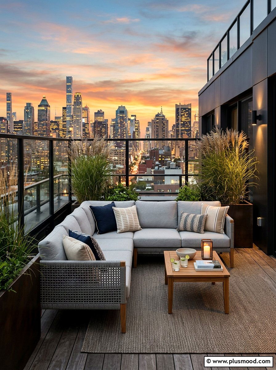 Small Terrace with Sectional Sofa - 25 small backyard ideas with outdoor sofa