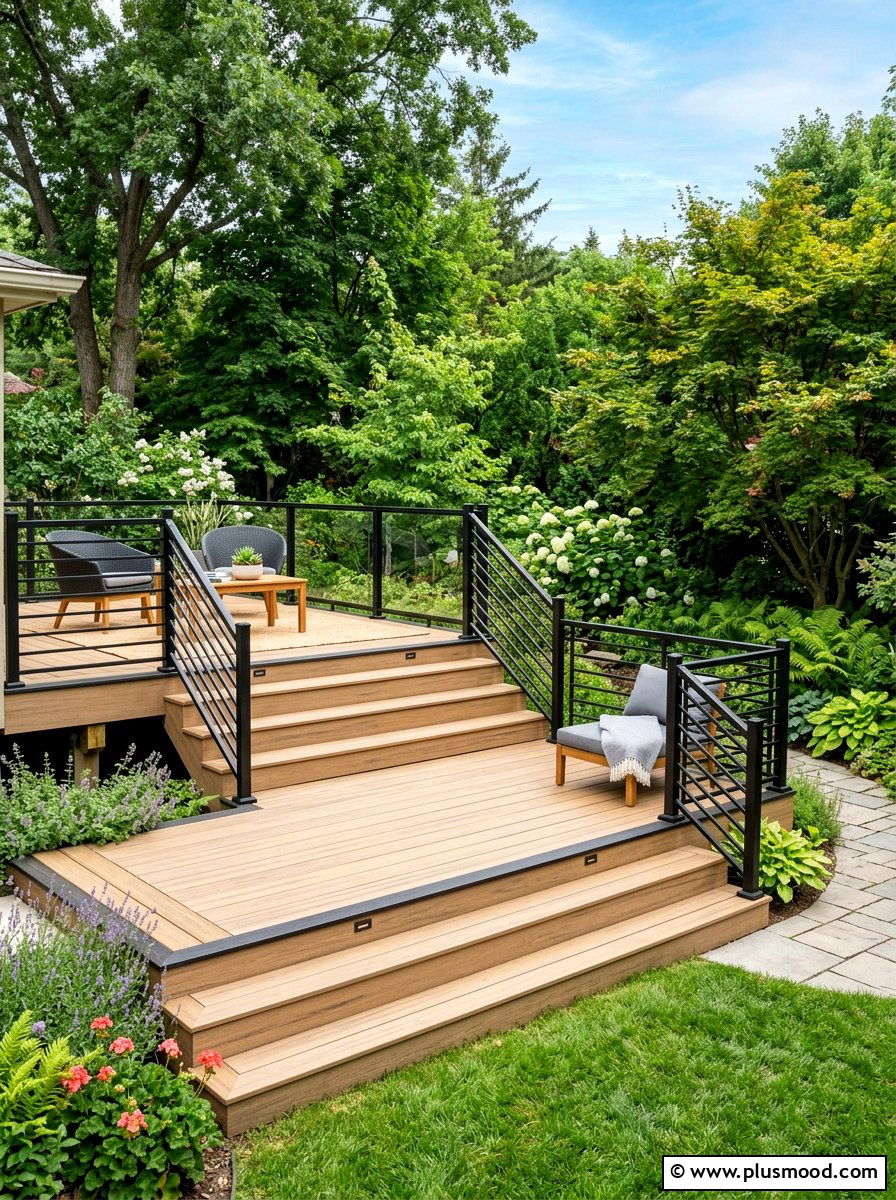 Small Tiered Deck - 25 small backyard ideas for corner lots