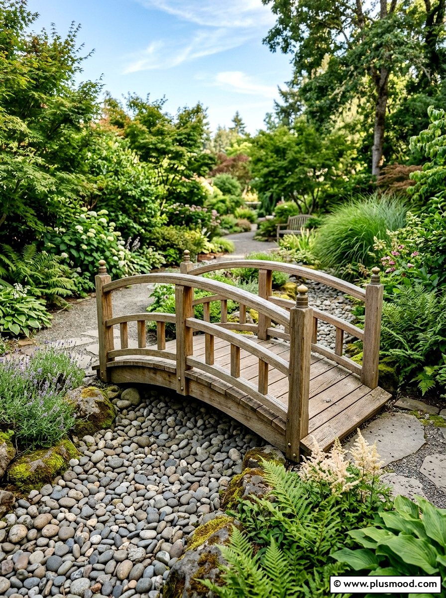 Small Wooden Bridge - 25 small backyard ideas with zen garden