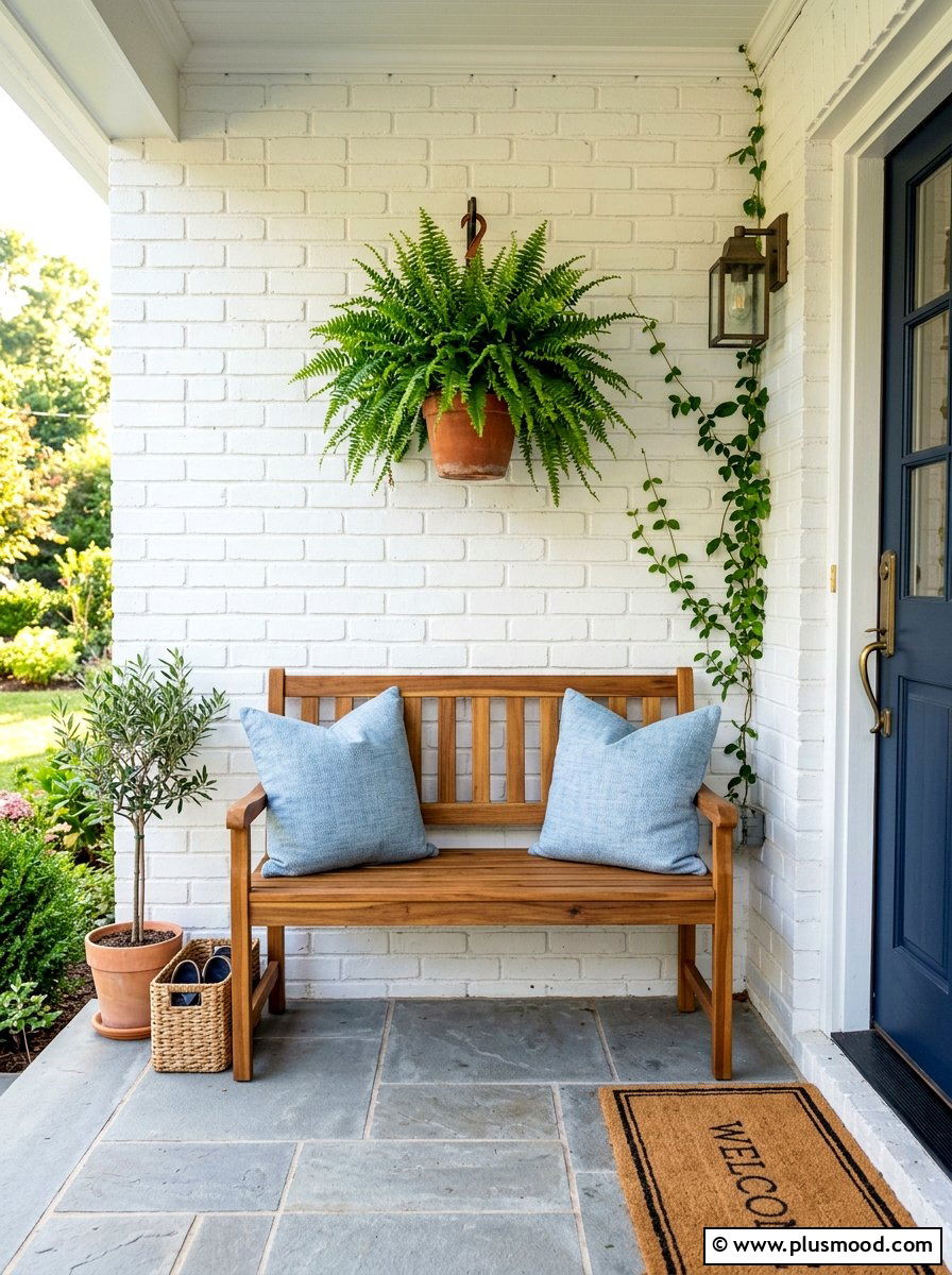 Small Wooden Porch Bench - 25 summer small front porch ideas