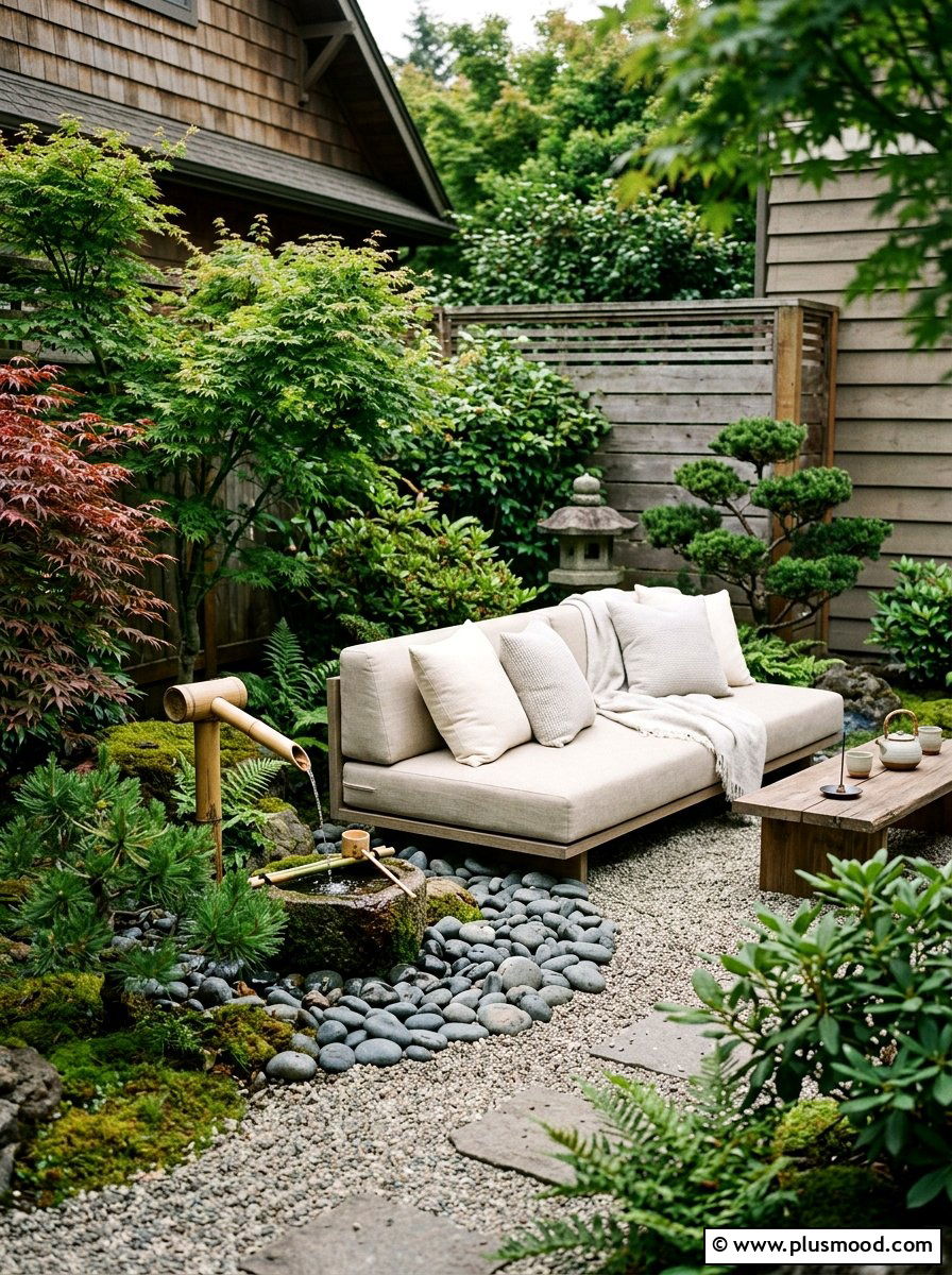 Small Zen Garden Lounge - 25 small backyard ideas with outdoor sofa