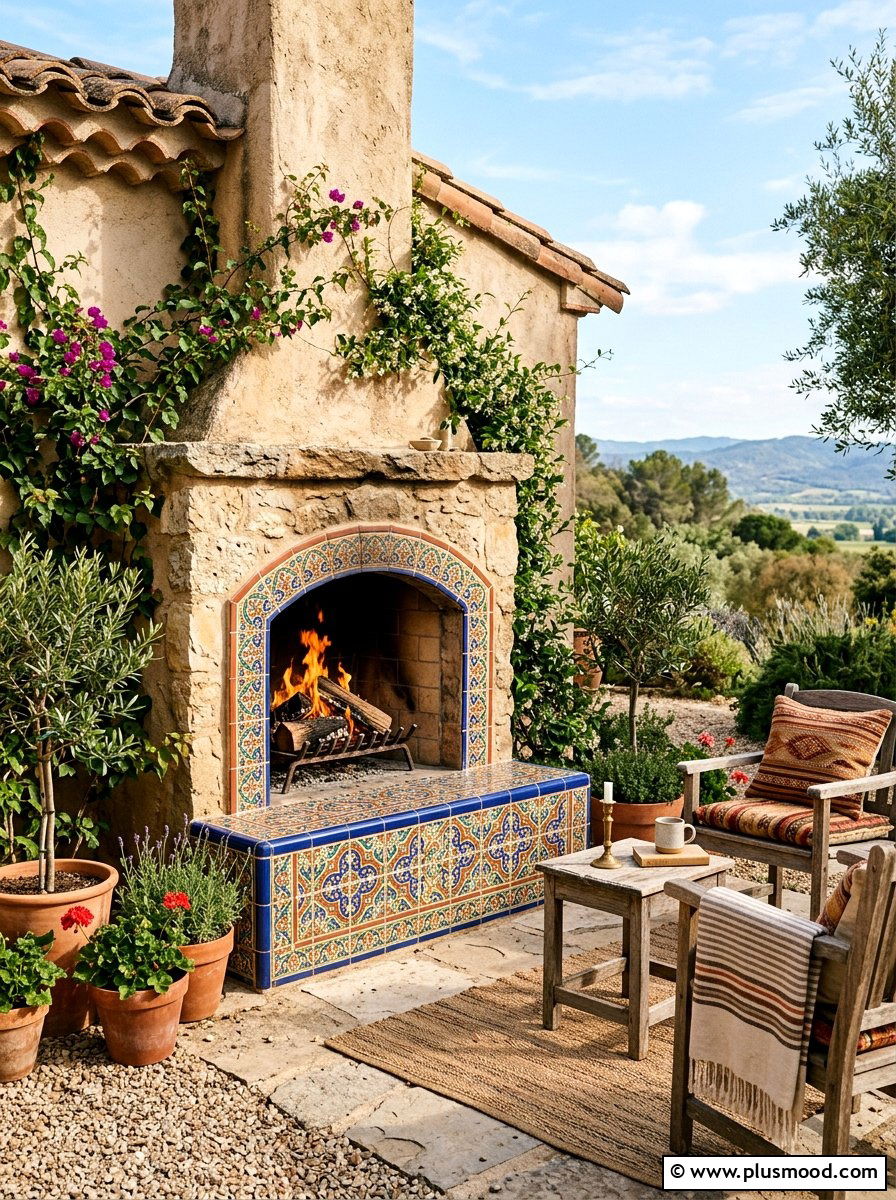 Small backyard fireplace with tiled hearth - 25 small backyard ideas with outdoor fireplace