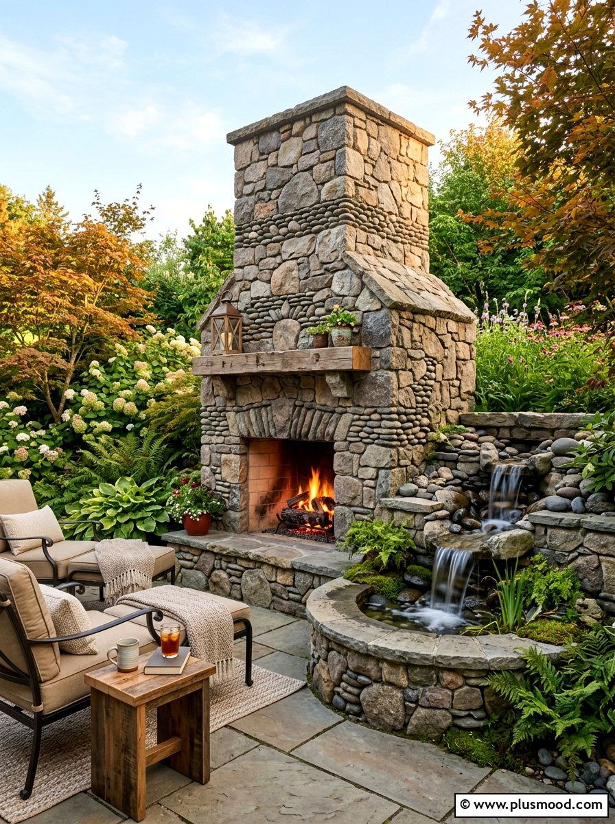 Small backyard fireplace with water feature - 25 small backyard ideas with outdoor fireplace