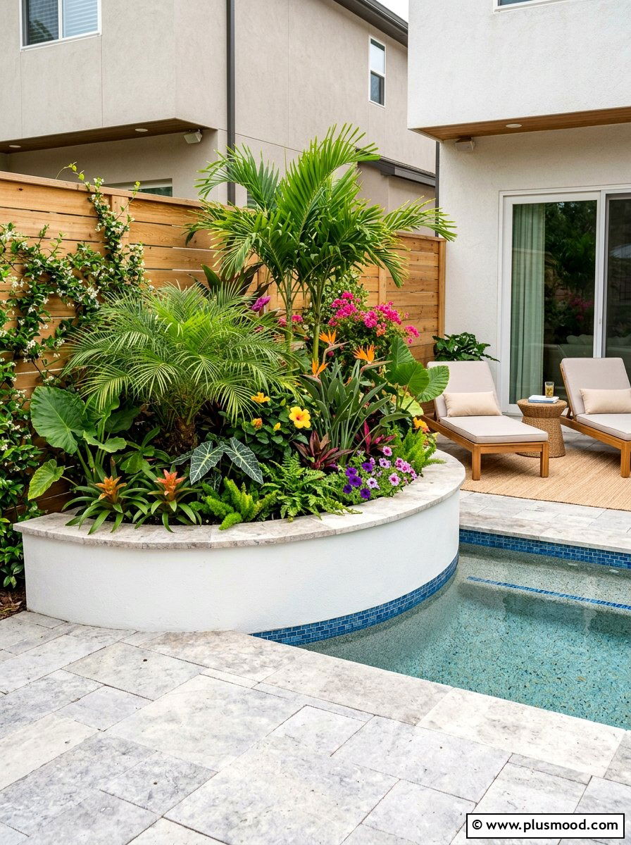 Small backyard pool planter - 25 pool landscaping ideas with curved planters