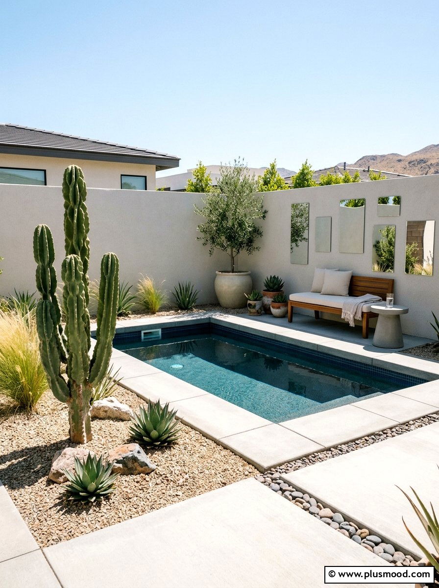 Small backyard pool with cactus - 25 pool landscaping ideas with cactus garden