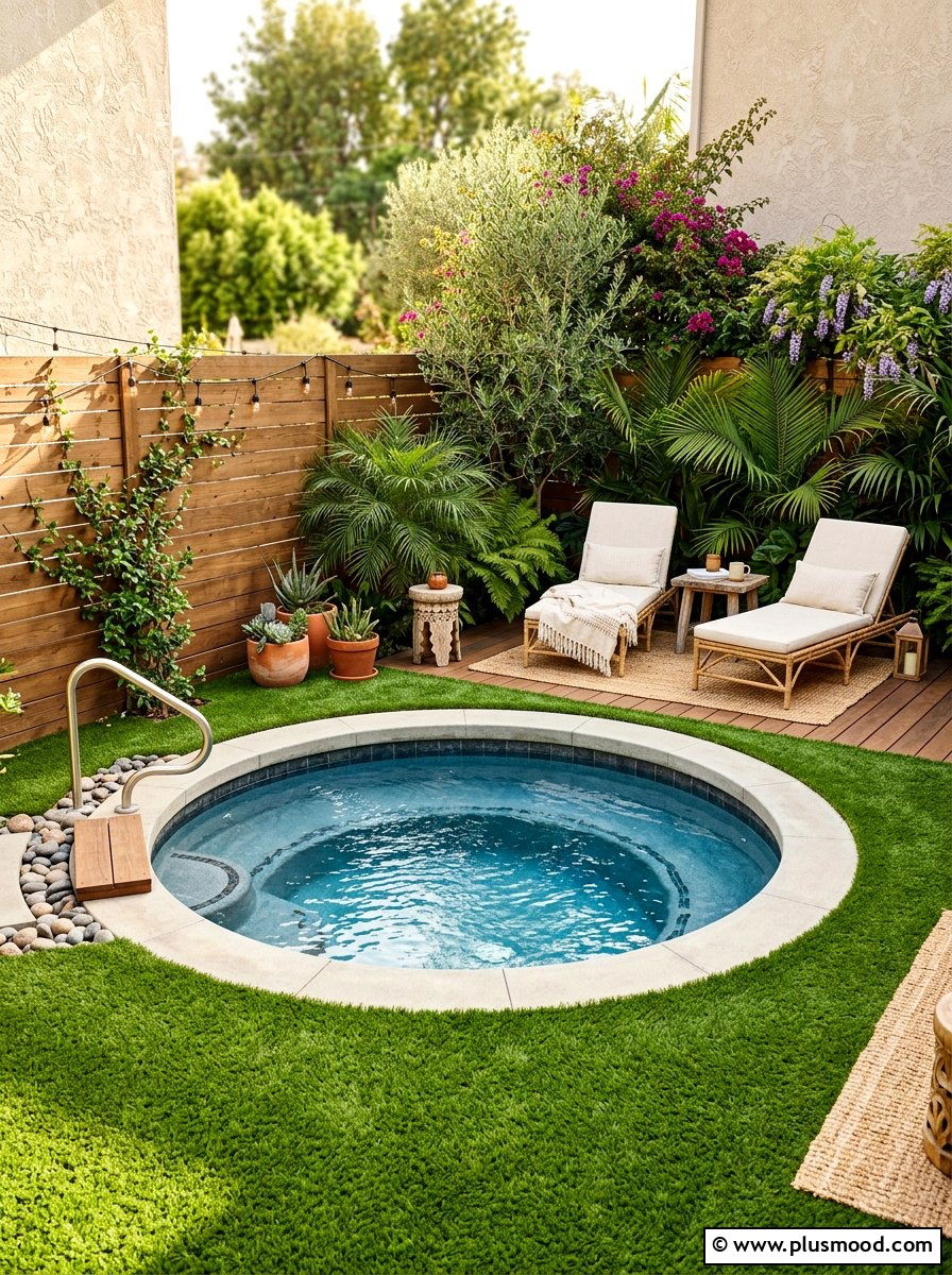 Small backyard pool with synthetic turf - 25 pool landscaping ideas with artificial turf