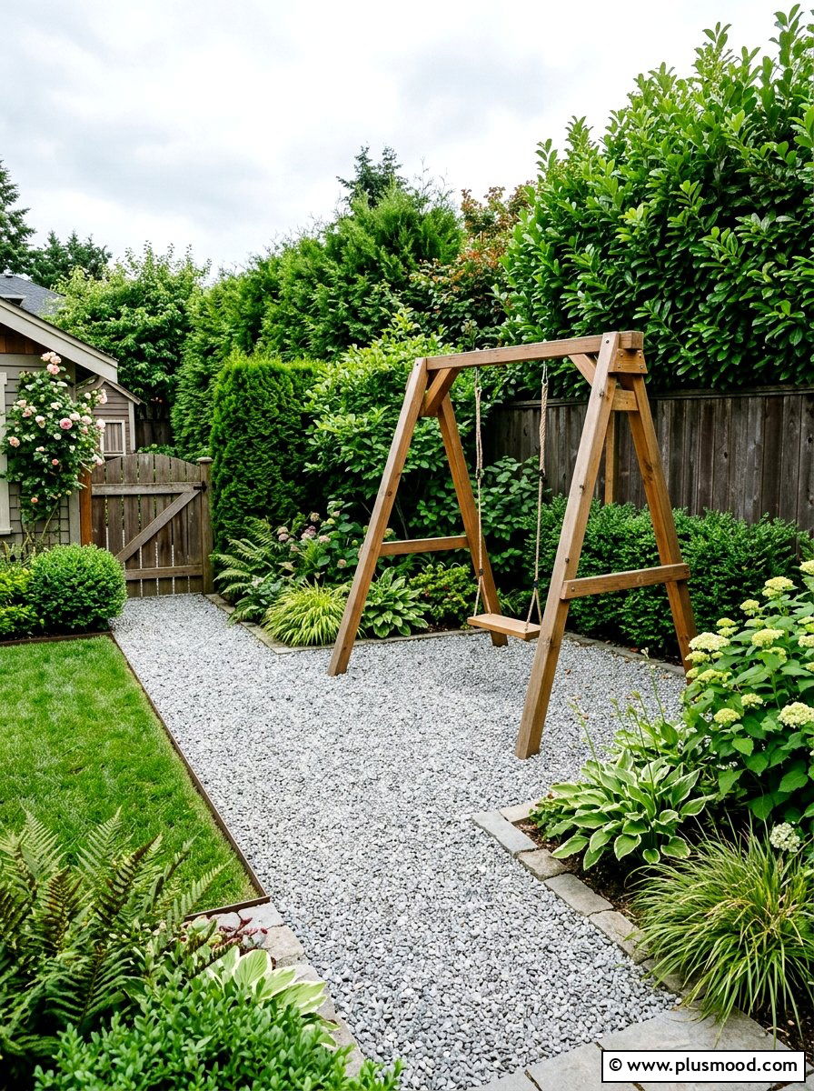 Small backyard with pea gravel - 25 small backyard ideas with swing set