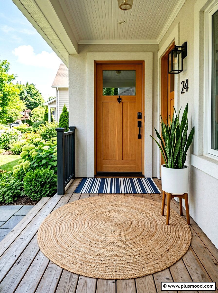 Small front porch rug layering - 25 summer small porch curb appeal ideas