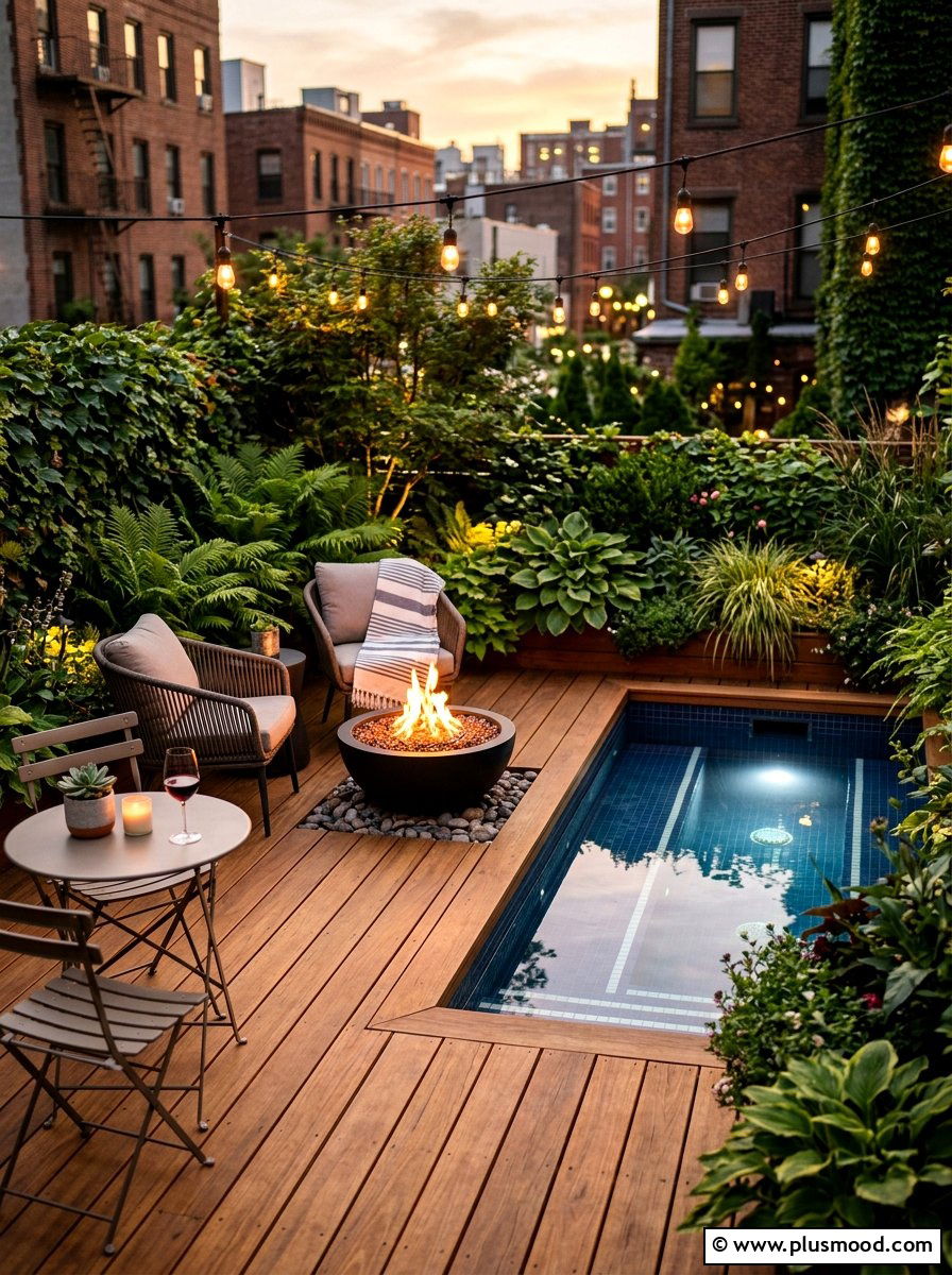 Small pool fire pit deck - 25 pool landscaping ideas with fire feature