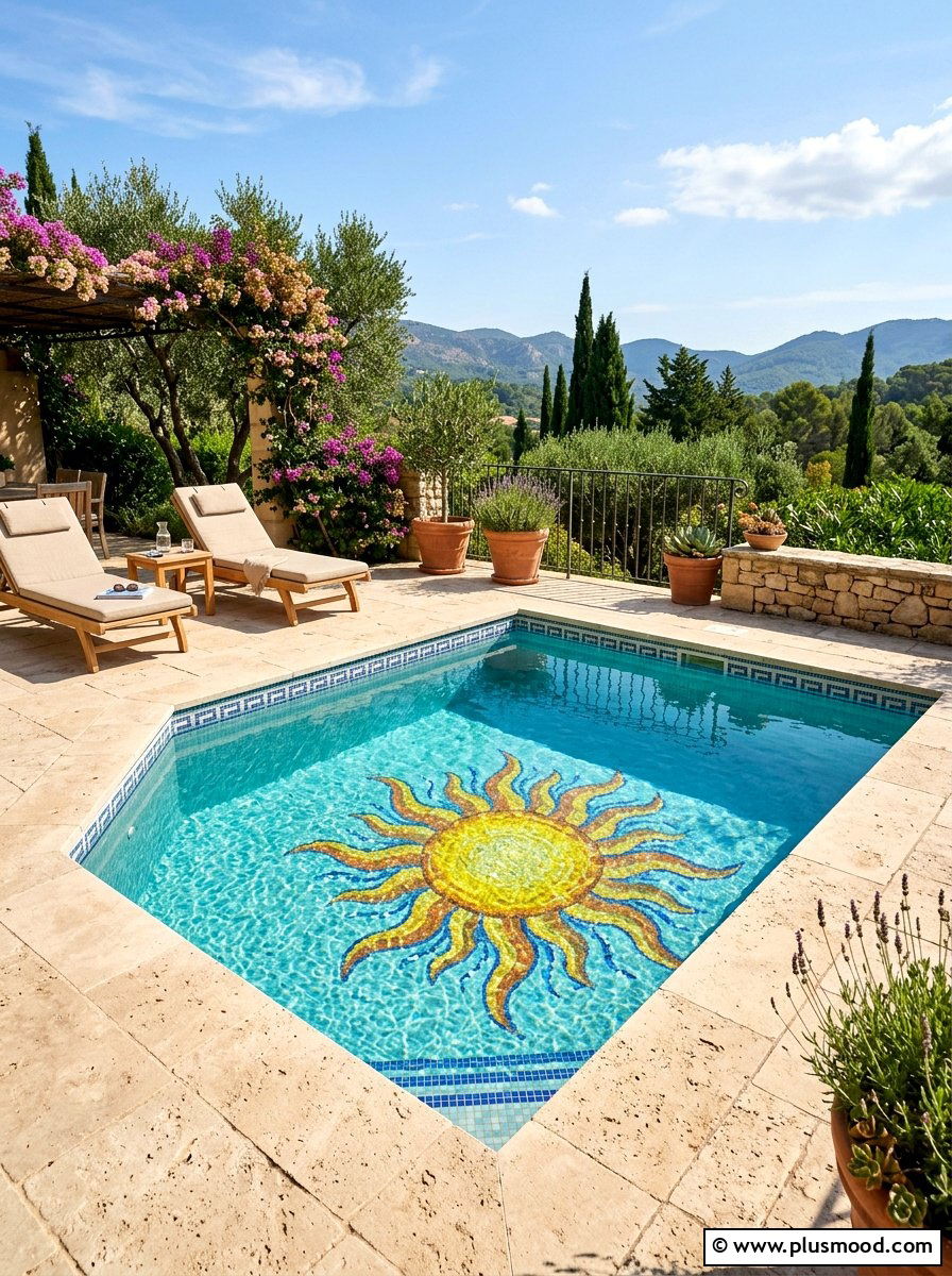 Small pool mosaic mural - 25 pool landscaping ideas for small lots