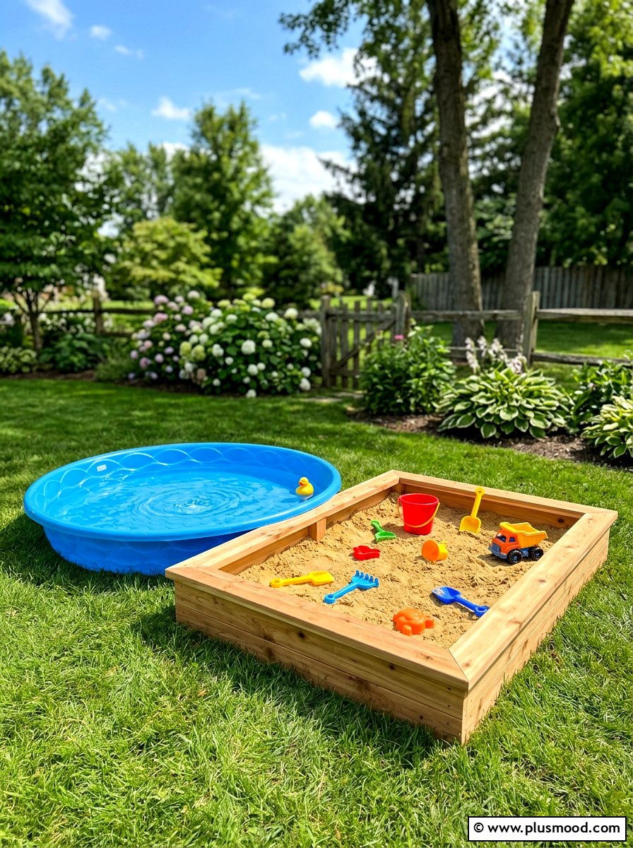 Small pool next to sandbox