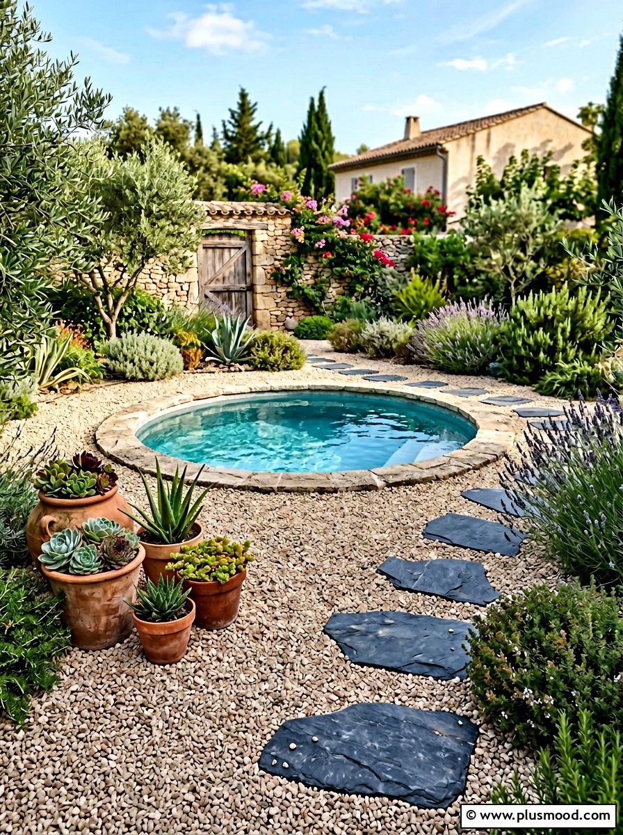 Small pool surrounded by pea gravel - 25 pool landscaping ideas for kids pools