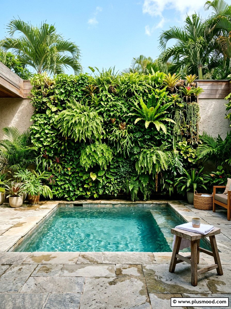 Small pool with vertical garden wall - 25 pool landscaping ideas for kids pools