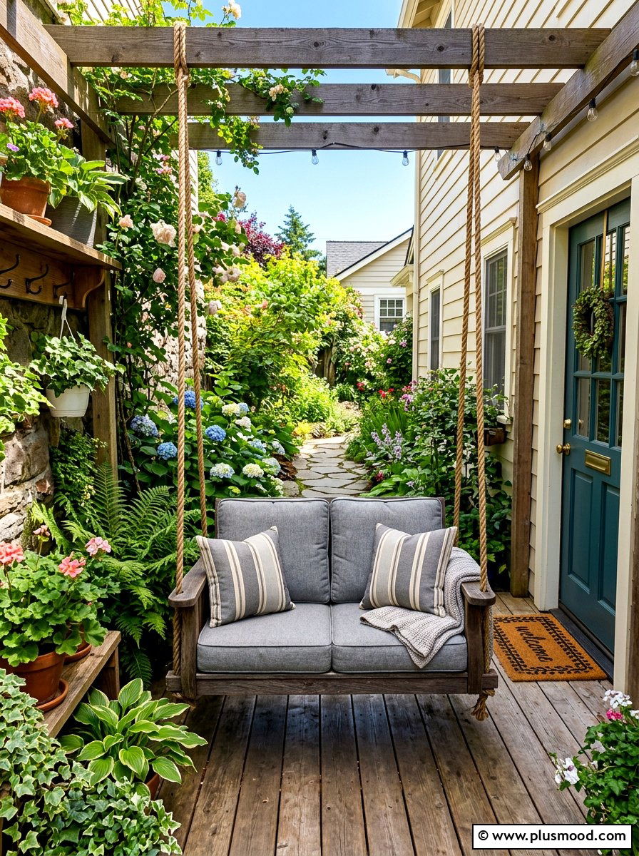 Small porch hanging bench - 25 summer porch swing curb appeal ideas