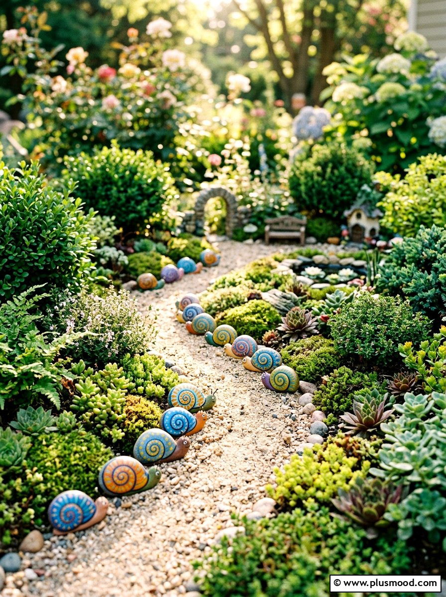 Snail Rock - 25 painted rock ideas for fairy garden