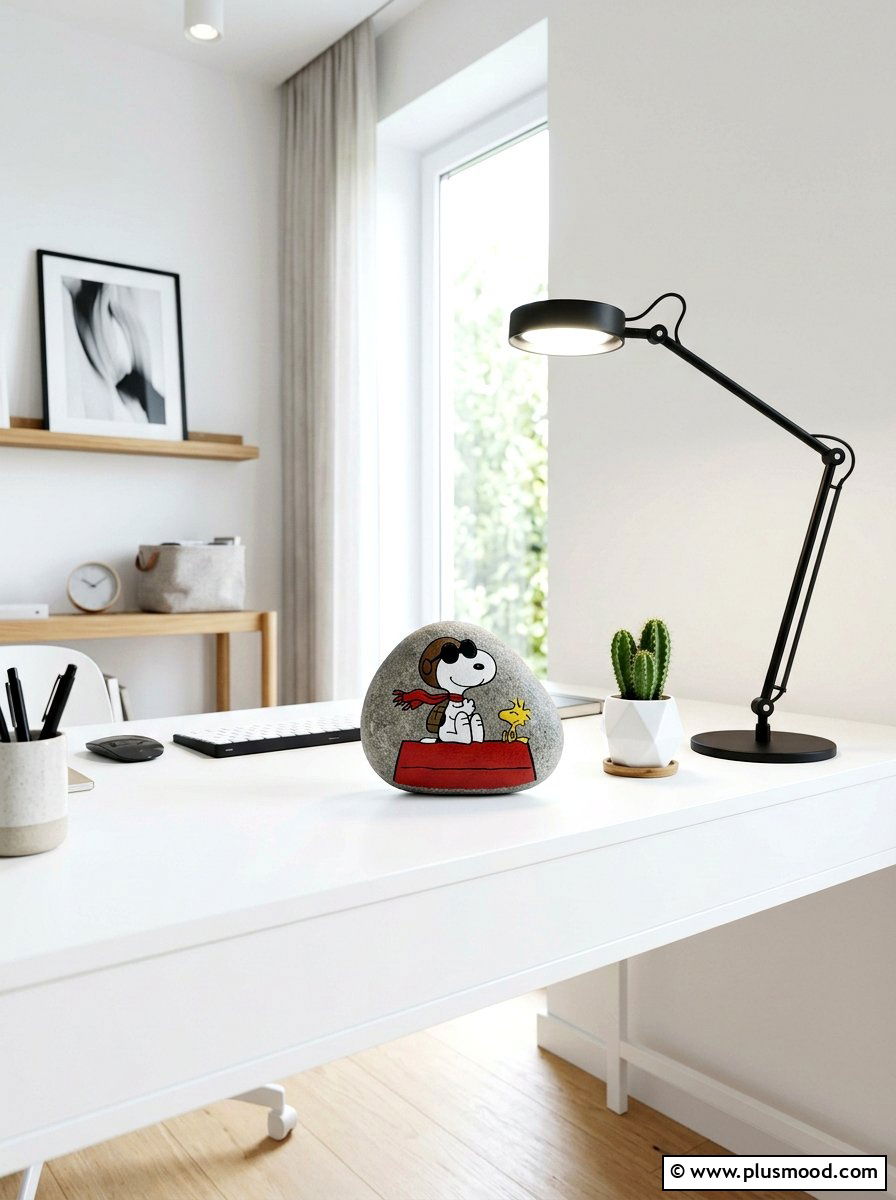 Snoopy Character Stone - 25 painted rock ideas with cartoon characters