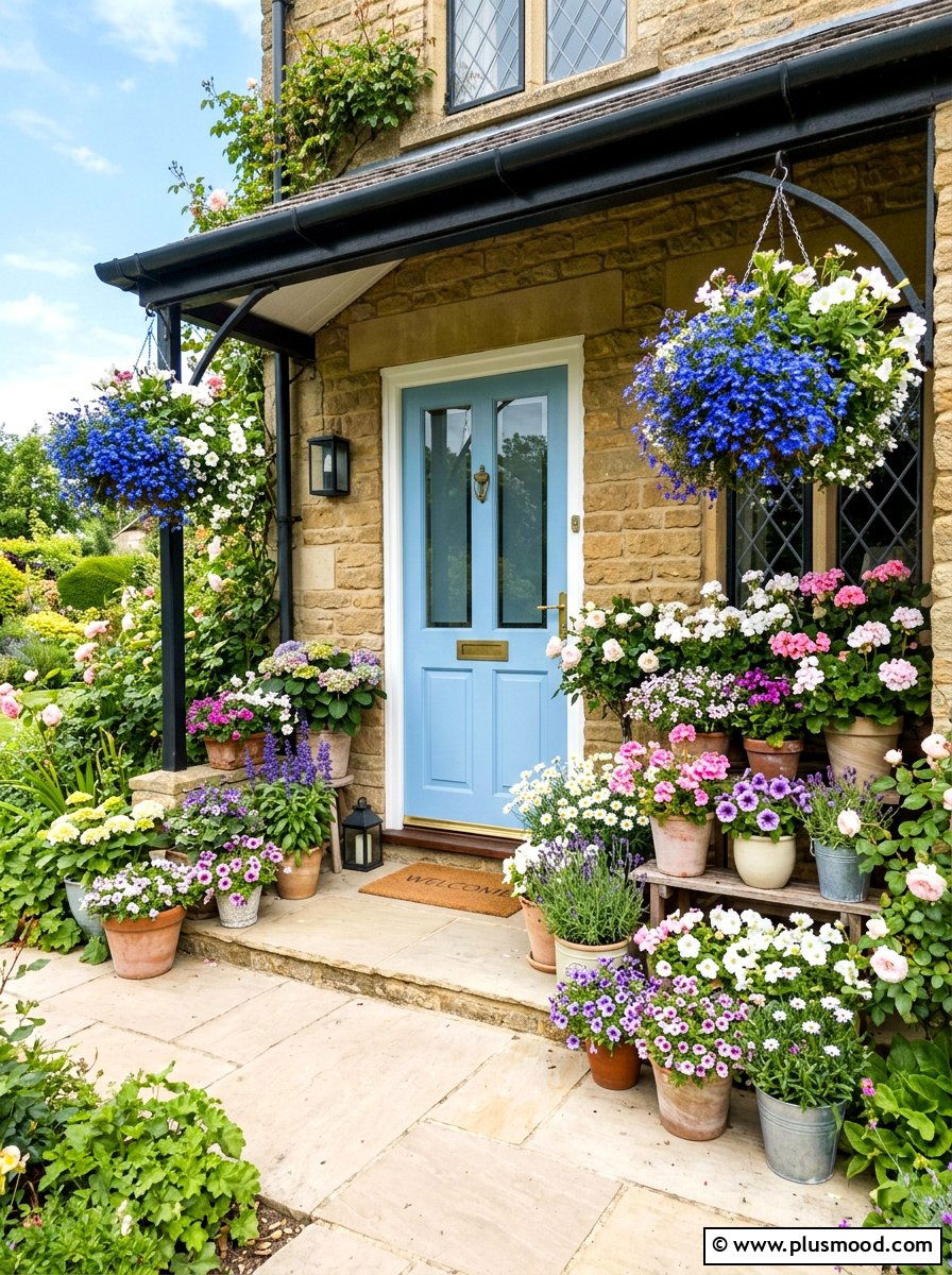 Soft Blue Front Door Flowers - 25 summer blue front door ideas
