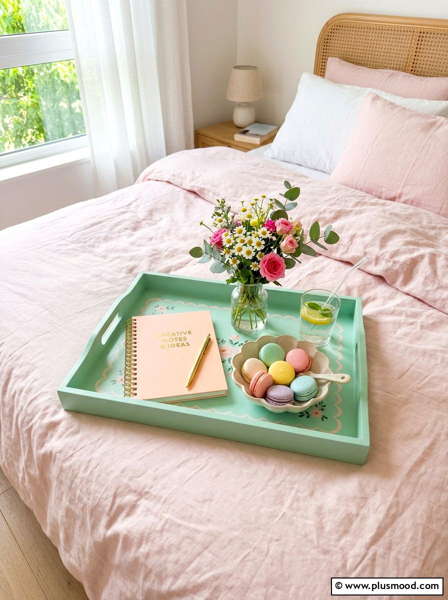 Soft Pastel Tray - 25 summer bedroom tray decor ideas