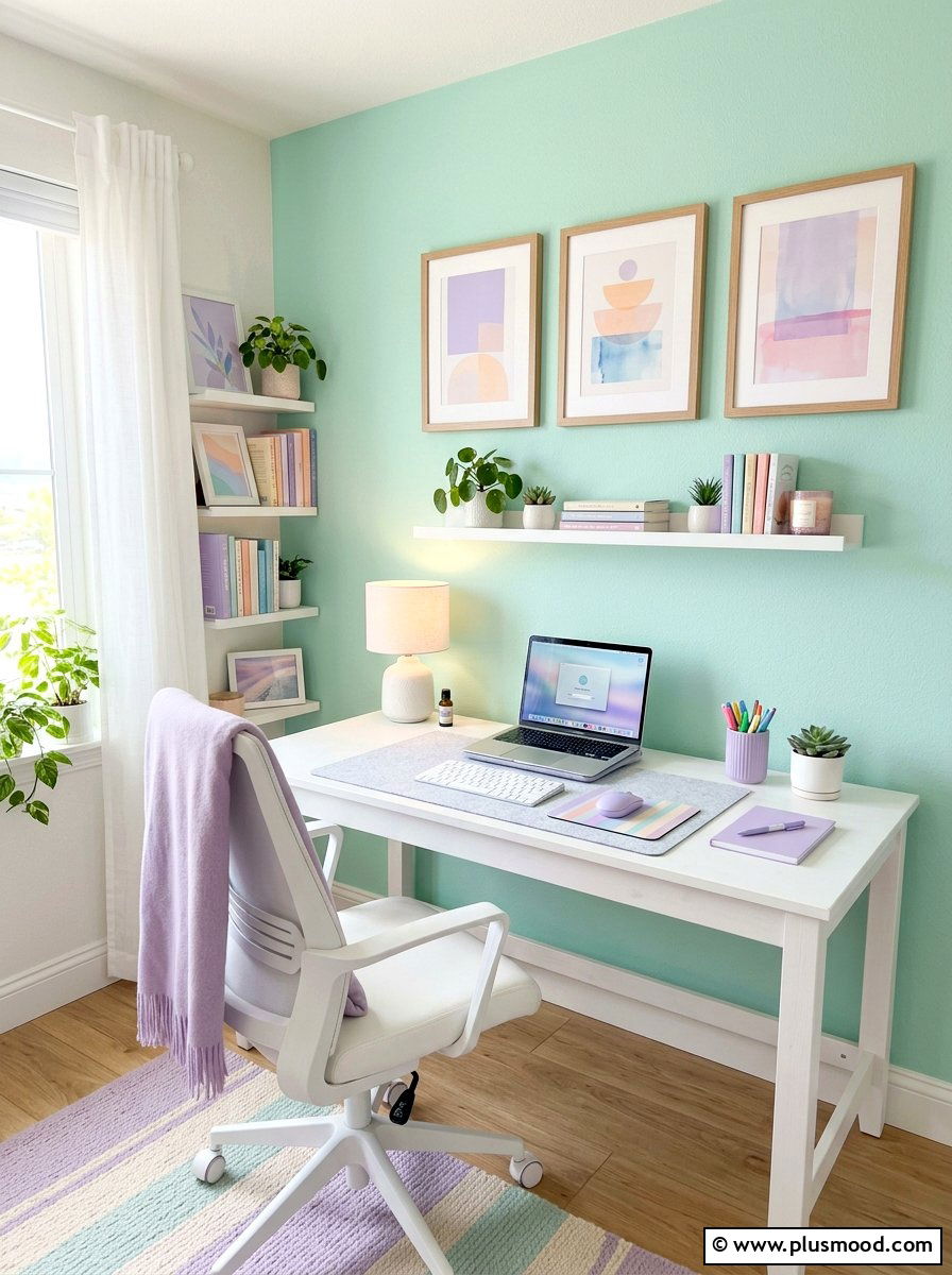 Soft Pastel Workspace - 25 mid summer home decor ideas
