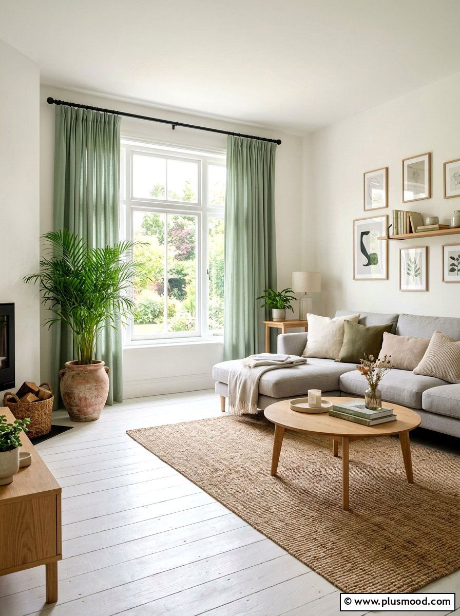 Soft Sage Cotton - 25 summer curtains ideas for living room