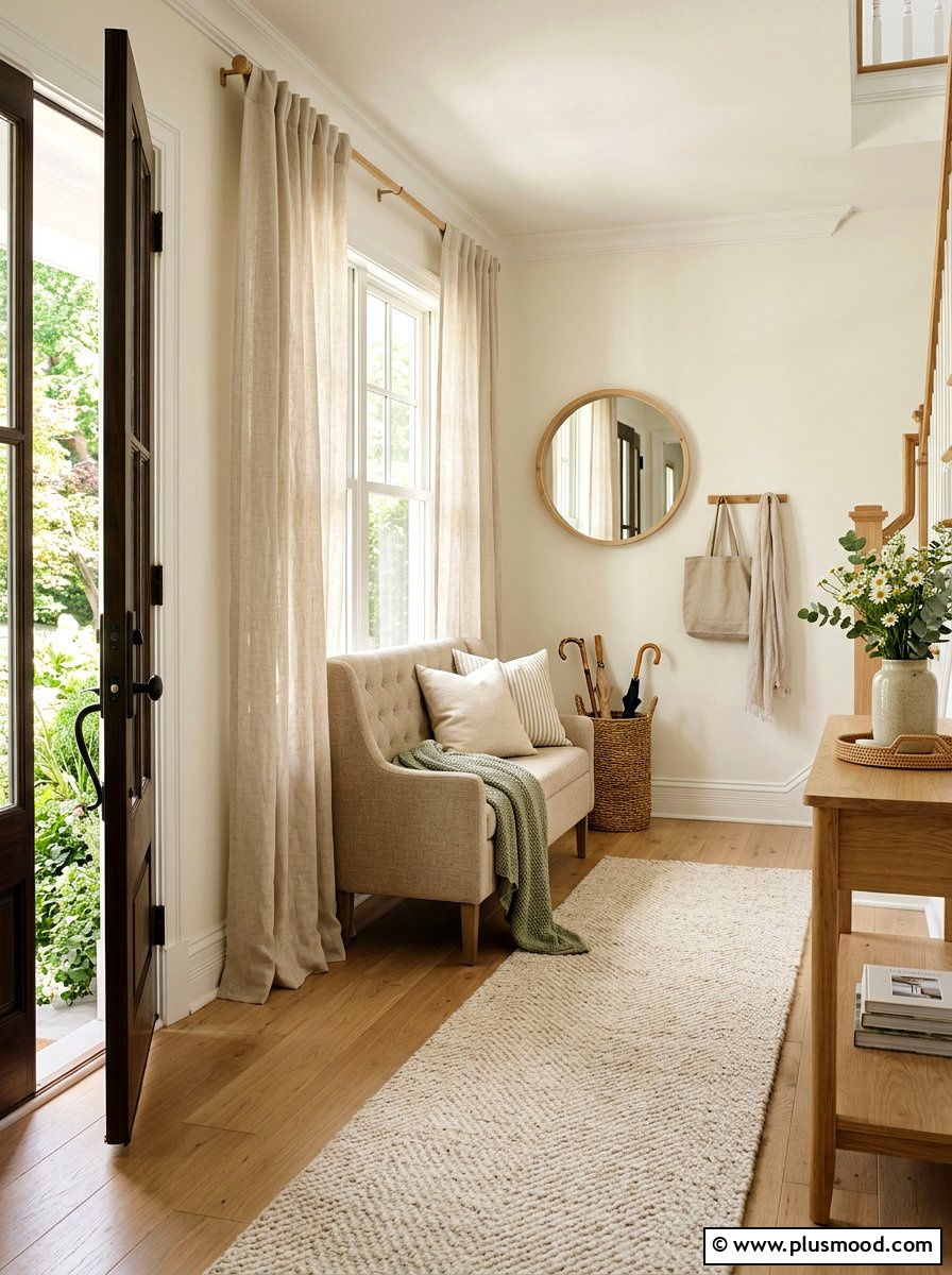 Soft linen and textile foyer - 25 summer entryway decor ideas