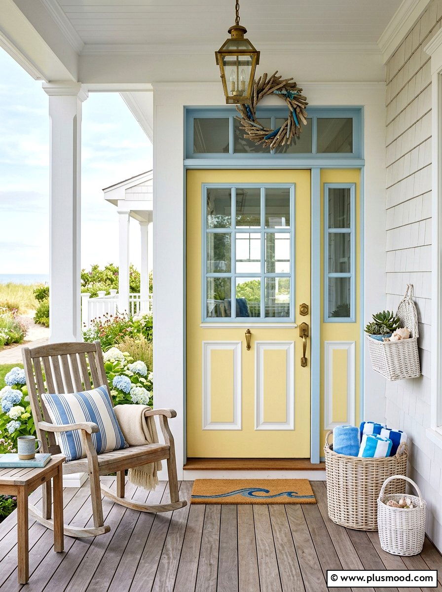 Soft pastel yellow front door - 25 summer yellow front door ideas