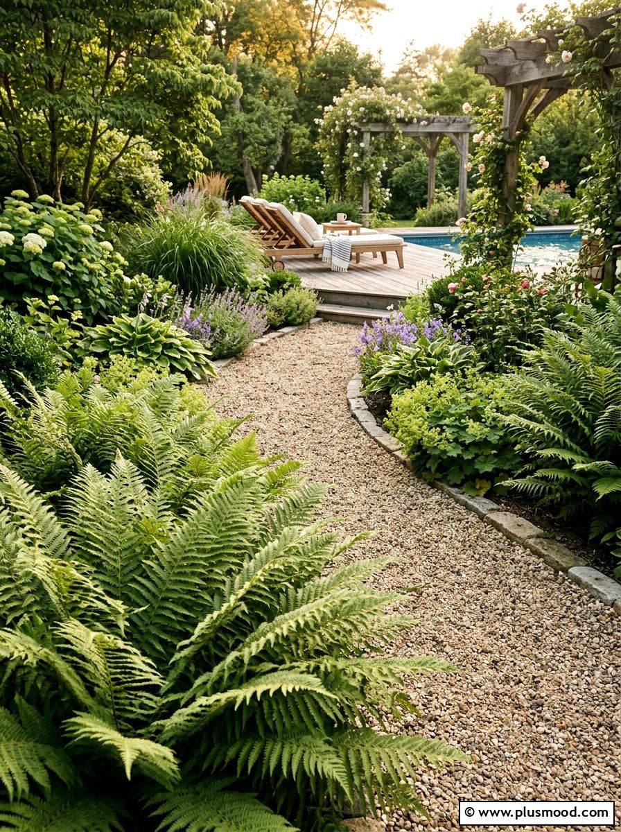 Soft shield fern pool path - 25 pool landscaping ideas with ferns