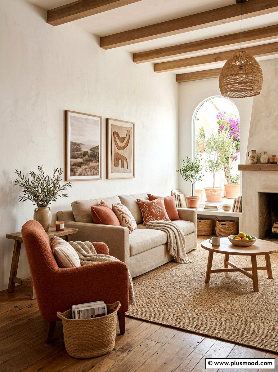 Soft terracotta color palette - 25 summer family room decor ideas