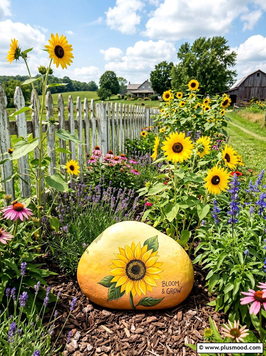 Soft yellow sunflower ombre stone - 25 painted rock ideas with ombre design