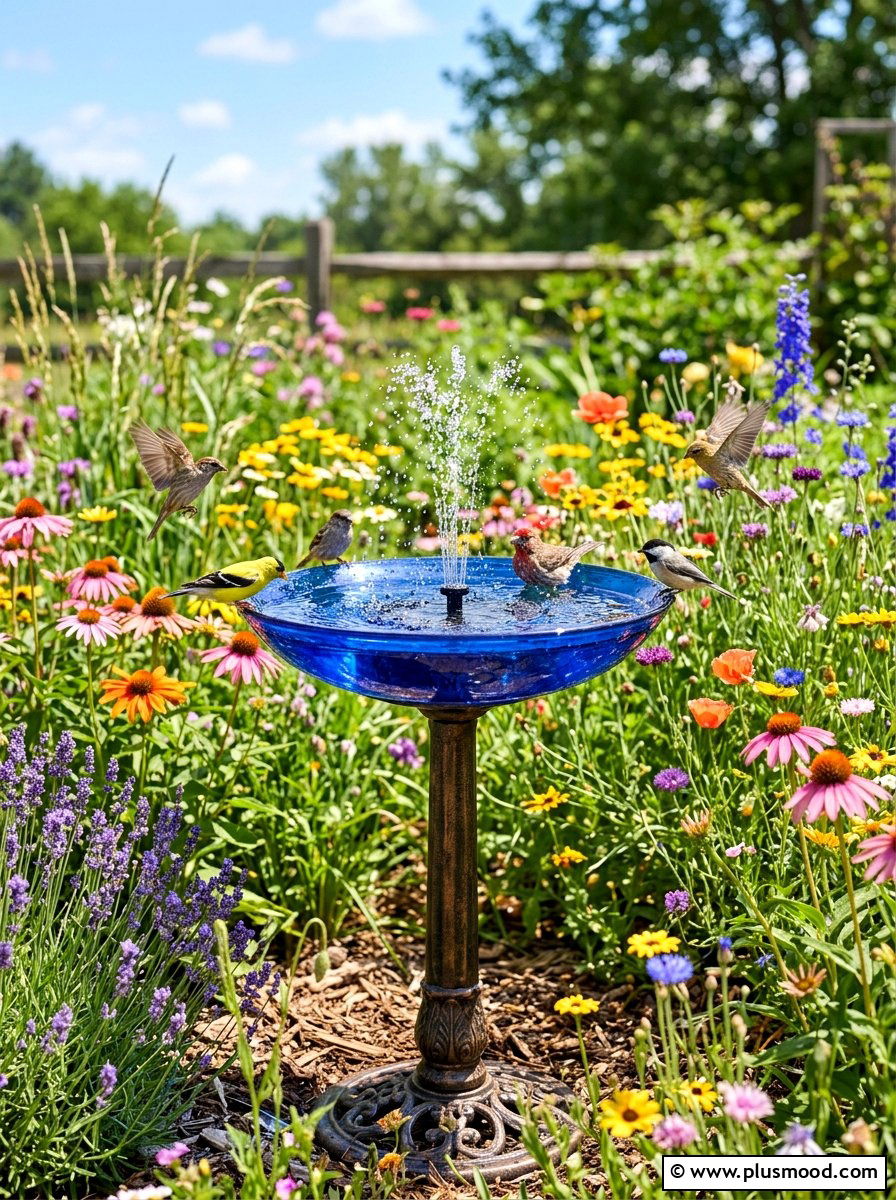 Solar Bird Bath - 25 summer backyard water feature ideas